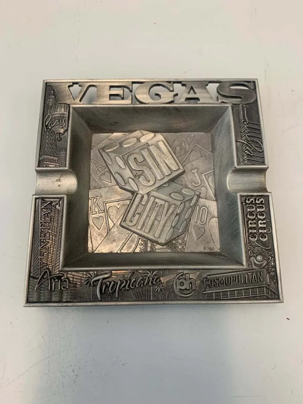 Embossed Metal Las Vegas Ashtray - Useful, Decorative & Collectible
